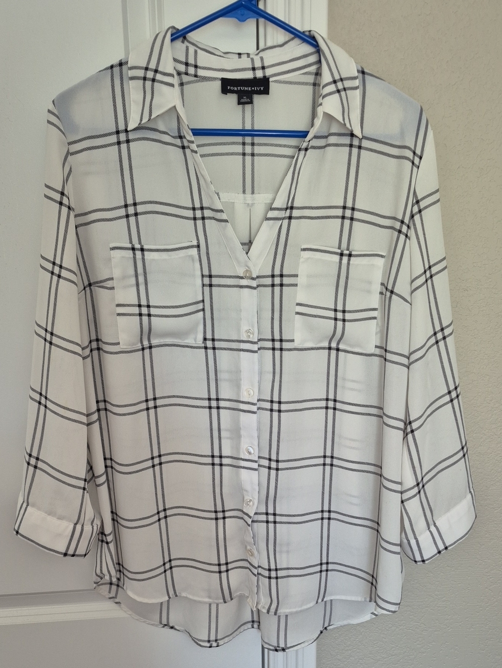 Fortune + Ivy White and Black Plaid Button-Down Shirt